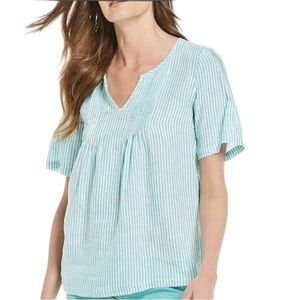 JOULES Roxie Turquoise Striped Top
100% Linen Short Sleeve Blouse Size 6